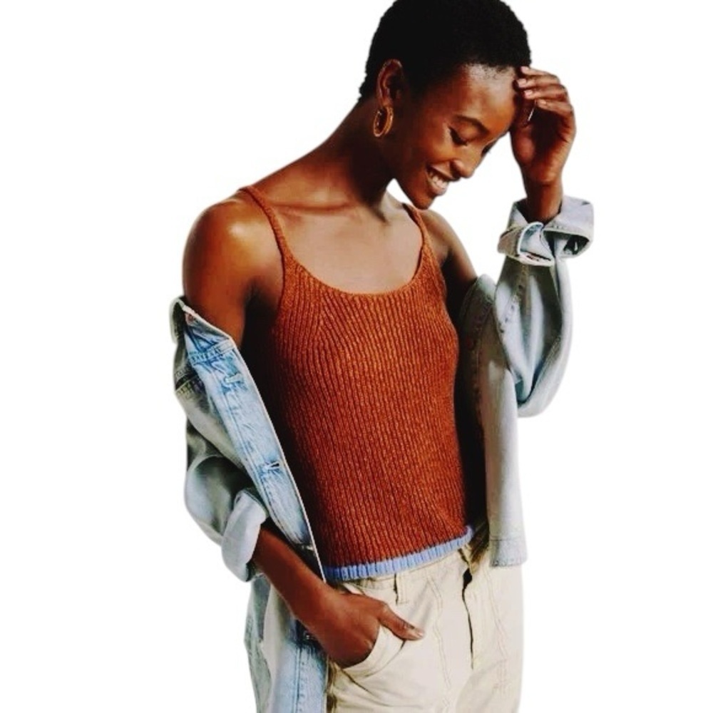 NWT Pilcro Brown & Blue Colorblock Knit Spaghetti Strap Tank Top Size Medium